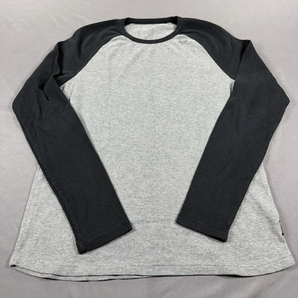 Fox Racing Small Grey and Black Long Sleeve Shirt‎ Casual Thermal Waffle